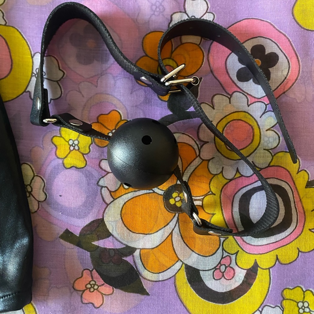 Black faux Leather Ball Gag with Adjustable Straps